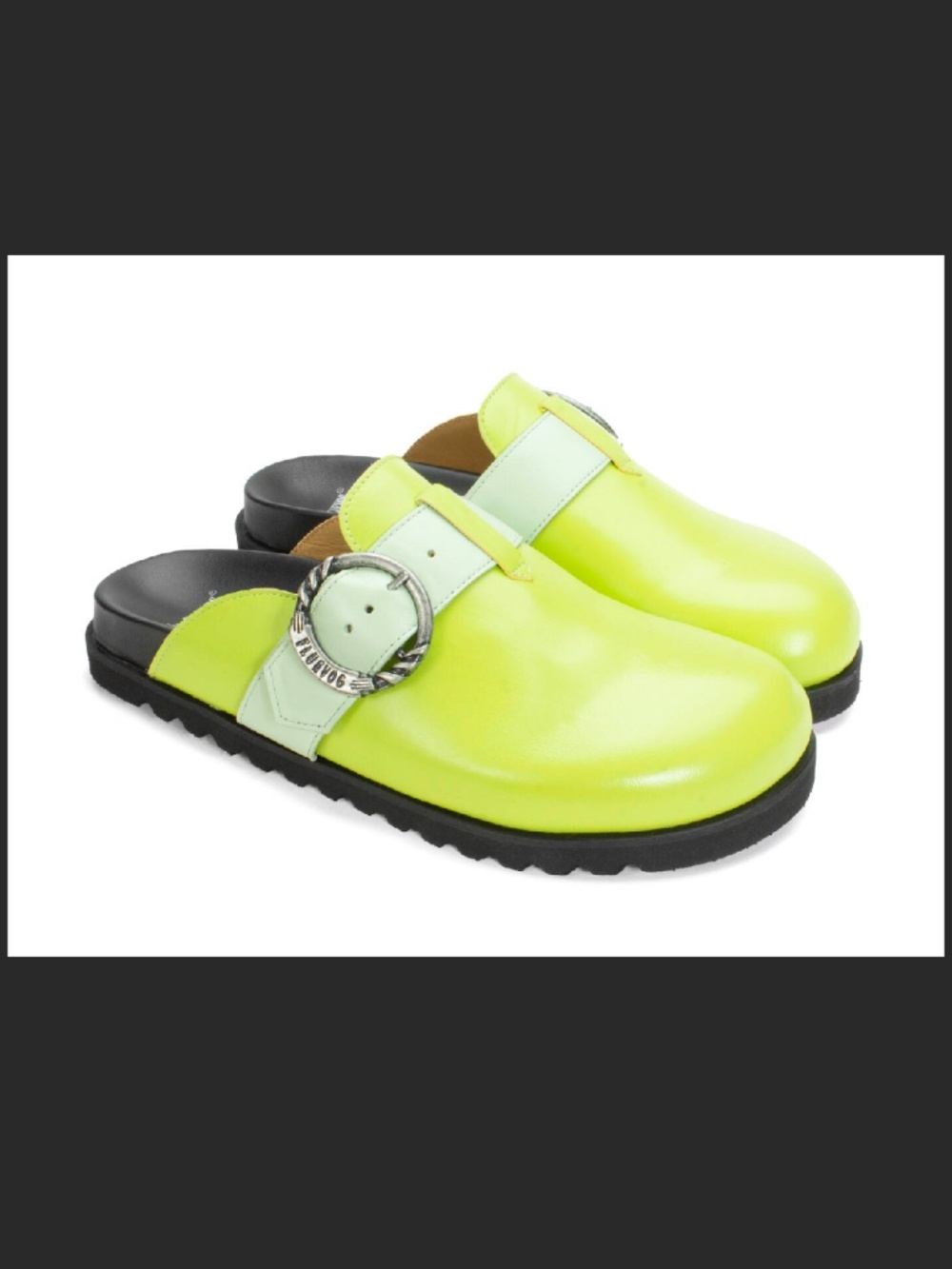 Fluevog Chillville Bean Bag Slippers with Buckle in Lime Green